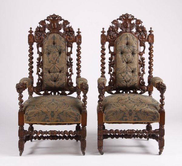 (2) 19th c. French carved oak armchairs (1 of 3)