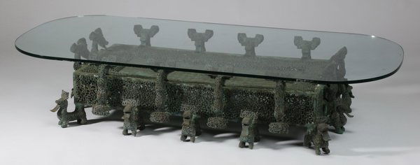 Chinese bronze sculptural table, 63"l (1 of 5)