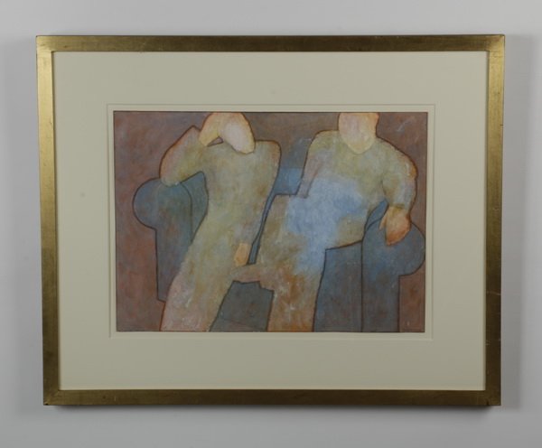 Sam Hirst signed mixed media, seated couple (1 of 4)