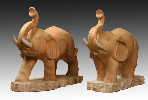 Pair of hand carved marble elephants, 33"h (1 of 1)