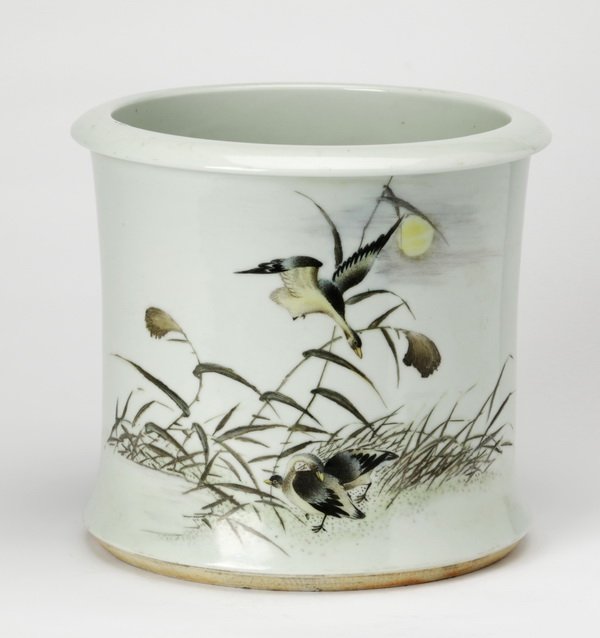 Chinese porcelain brush pot, inscribed (1 of 7)