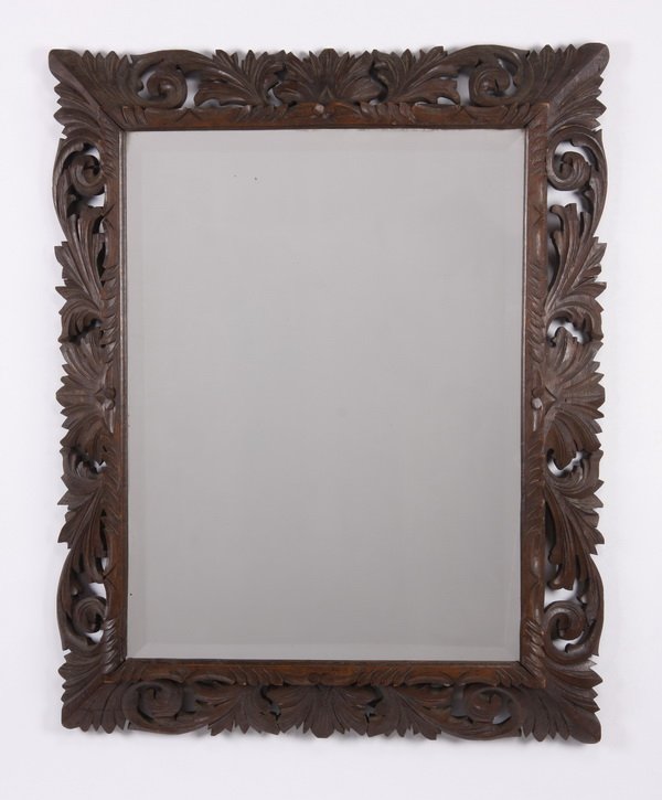 French carved oak beveled glass mirror (1 of 2)