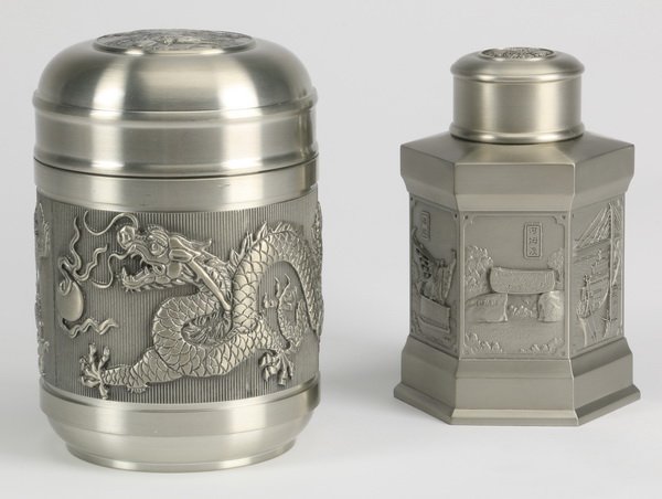 (2) Chinese pewter tea caddies (1 of 2)