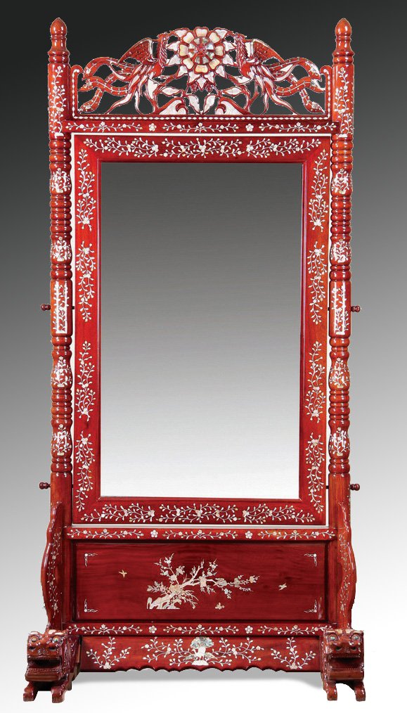 Chinese mahogany and mother-of-pearl mirror (1 of 9)