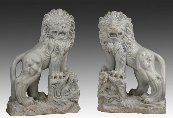(2) Large and impressive carved marble lions (1 of 1)