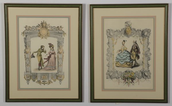 (2) 19th c. hand colored French engravings (1 of 3)