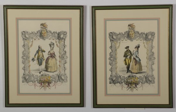 (2) 19th c. hand colored French engravings (1 of 3)
