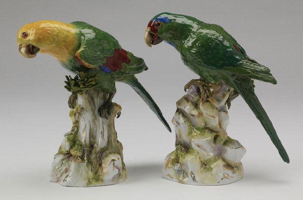 (2) Meissen porcelain parrots, marked, 8"h (1 of 7)