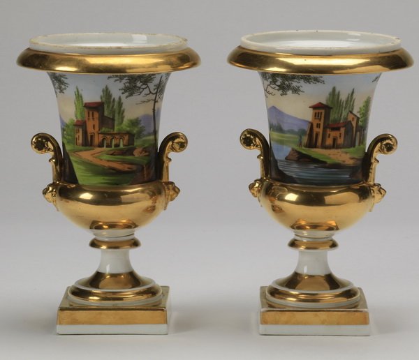 (2) Old Paris style hand painted urns, 19th c (1 of 4)