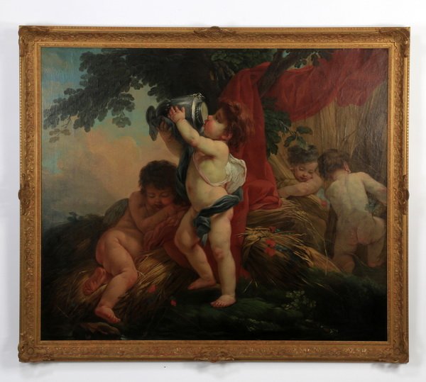 19th c.Continental O/c grape harvest w/ putti (1 of 4)