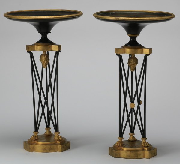 (2) Gilt and patinated bronze tazzas, 20"h (1 of 3)