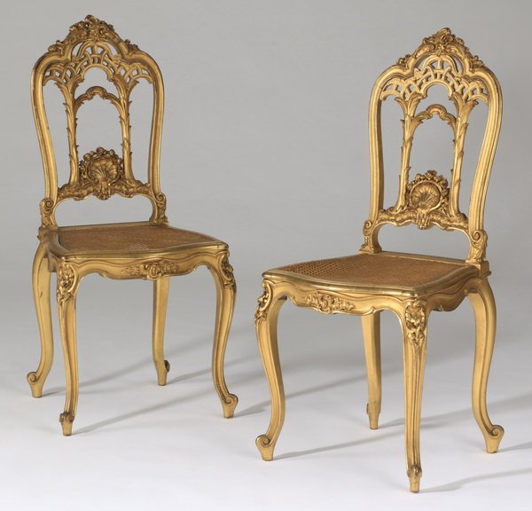(2) 19th c. French carved giltwood chairs (1 of 4)