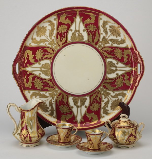 7-piece handpainted tea service, marked (1 of 7)