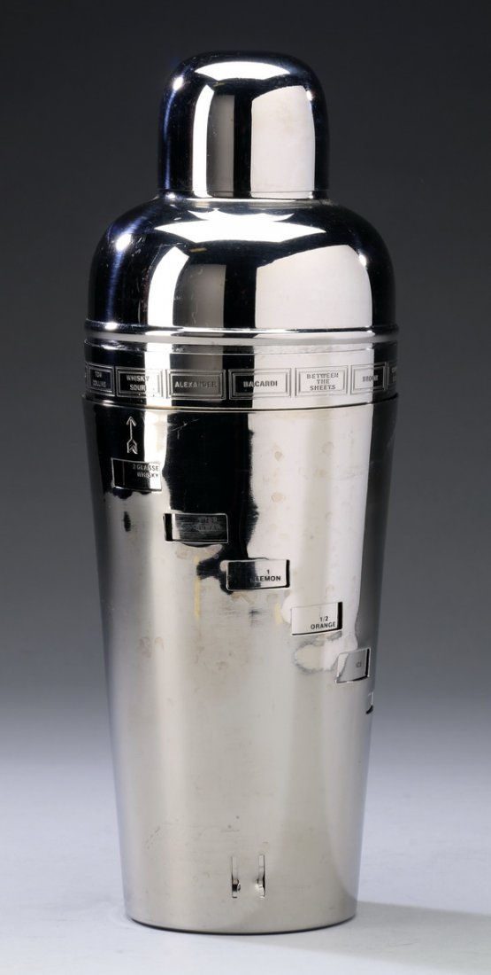 Silver plate cocktail shaker w/drink recipes (1 of 2)