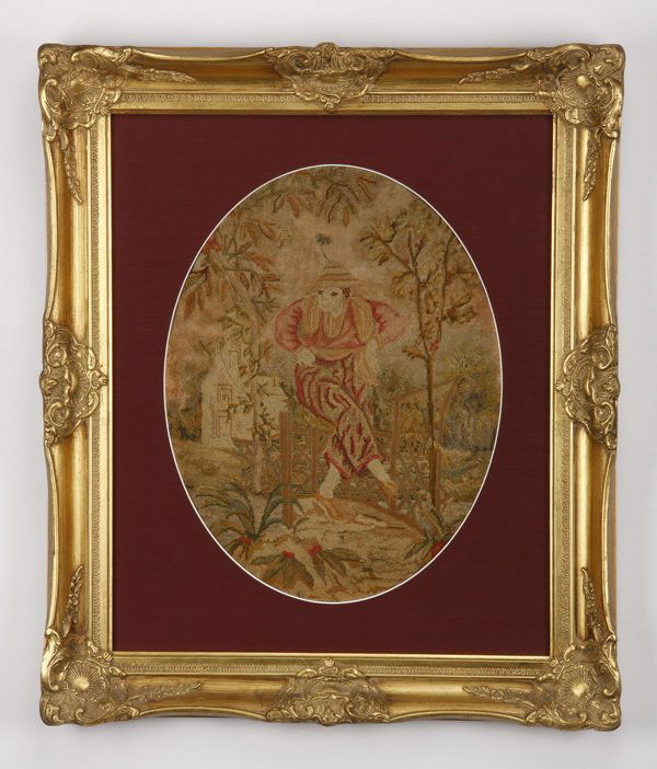 19th c. framed Chinoiserie needlepoint panel (1 of 3)