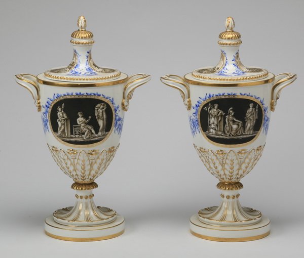 (2) Continental porcelain lidded urns, 19"h (1 of 7)