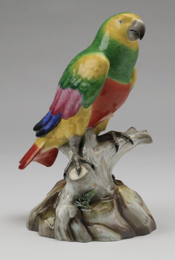 19th c. Meissen porcelain parrot, marked, 11" (1 of 7)