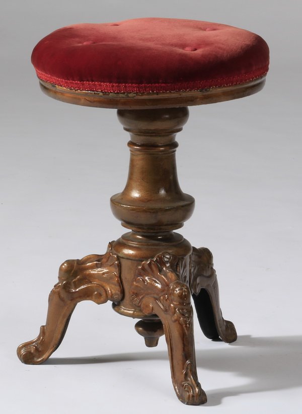 Early 20th c. carved swivel piano stool (1 of 2)