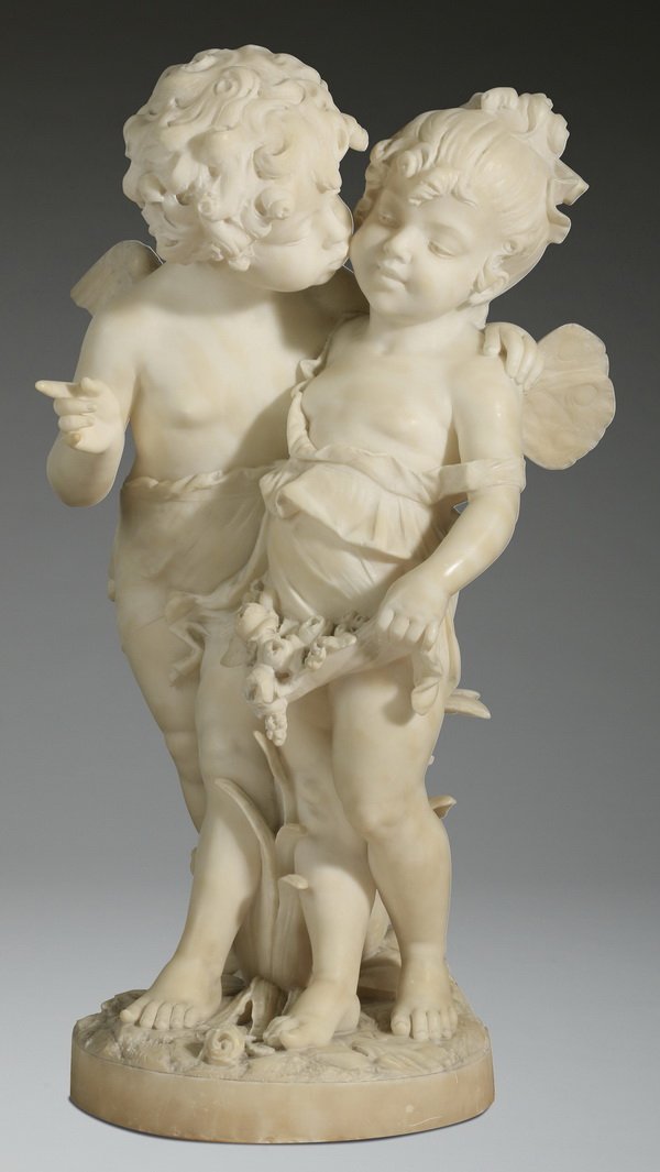 19th c. marble sculpture of two winged putti (1 of 9)