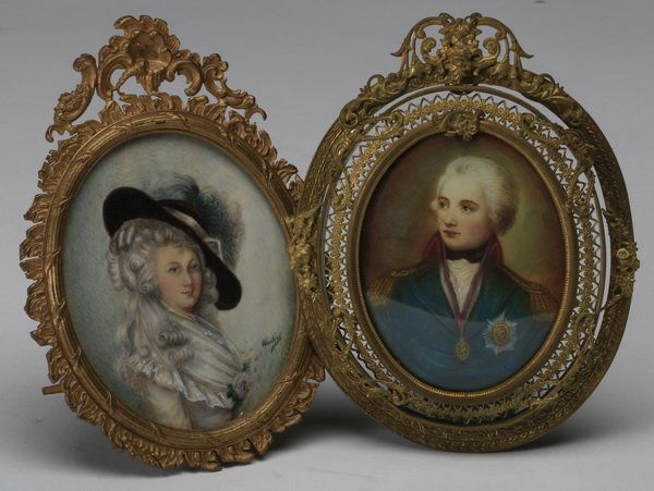 (2) 19th c. portrait miniatures on ivory (1 of 2)