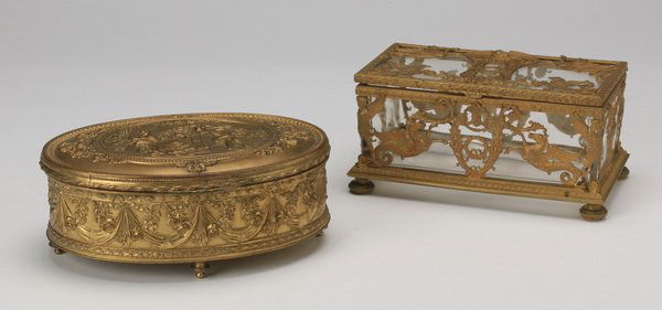 Two French gilt metal dresser boxes, 8"l (1 of 5)