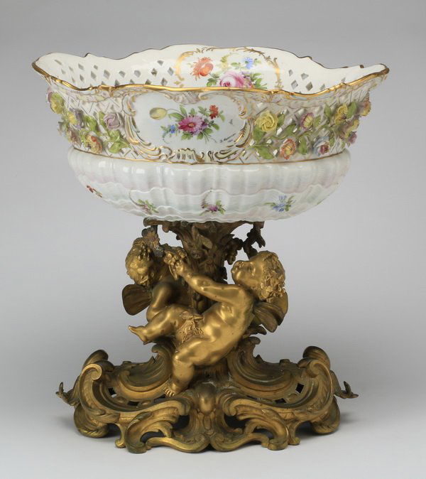 Dresden style porcelain, bronze compote, 19"h (1 of 6)