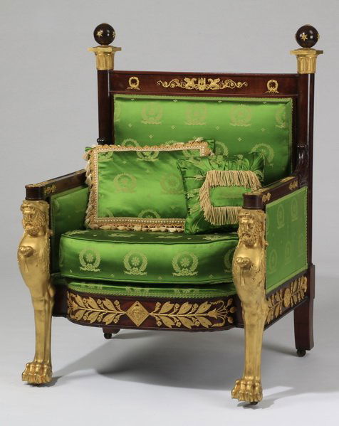 French Empire carved bergere in green silk (1 of 5)