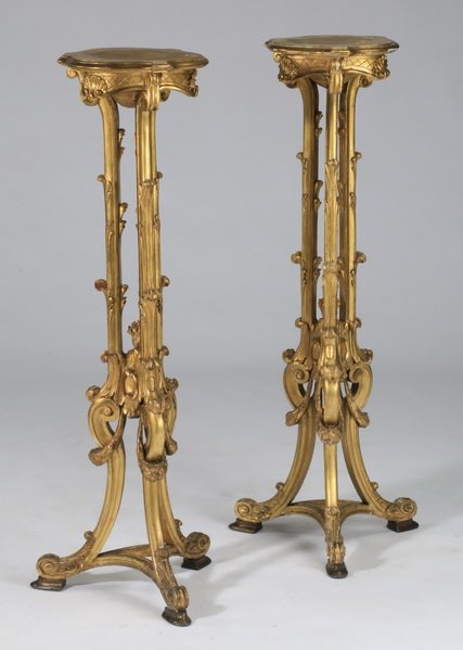 (2) French gitlwood tall stands, early 20th c (1 of 3)