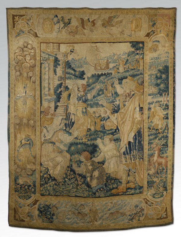 18th c. handwoven Continental tapestry, 137"h (1 of 9)
