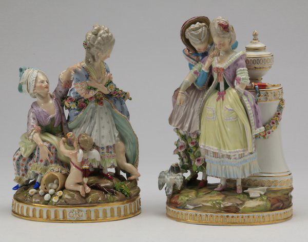 (2) Meissen groupings, 19th c., marked, 10"h (1 of 7)