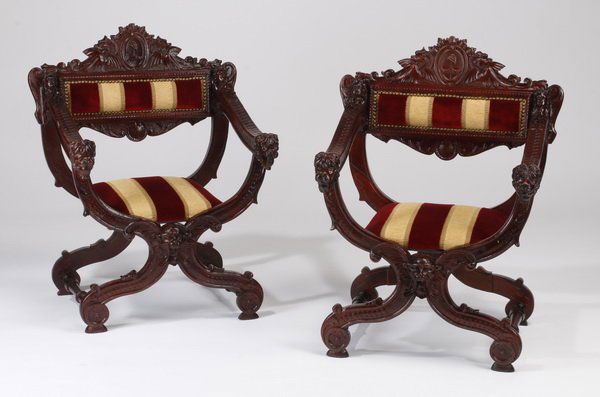 (2) 19th c. Savonarola chairs (1 of 3)