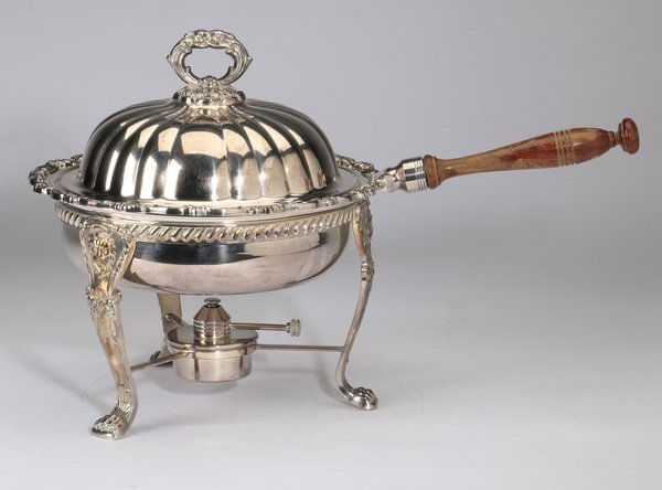 Silver plate chafing dish on stand (1 of 5)