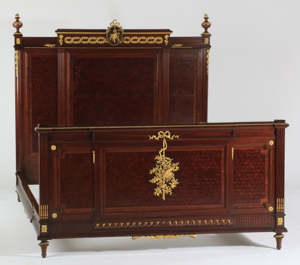 19th c. French inlaid, bronze mtd bed (1 of 3)