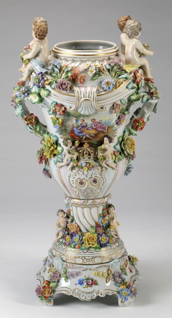 Early 20th c. Dresden porcelain urn, 33"h (1 of 10)