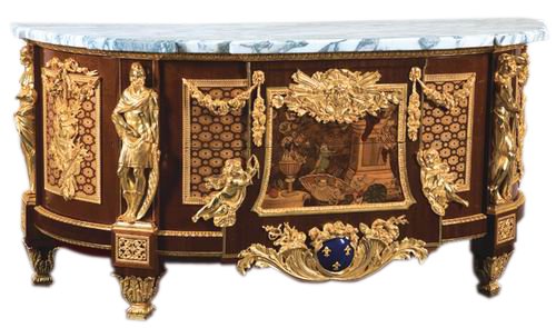 Inlaid marble top commode, after Reisner, 82" (1 of 4)