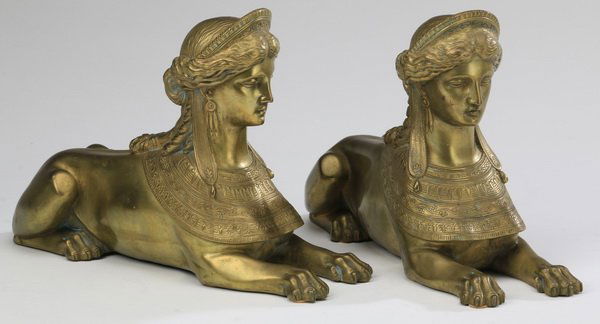 (2) Cast brass sphinxes, 12" long (1 of 6)