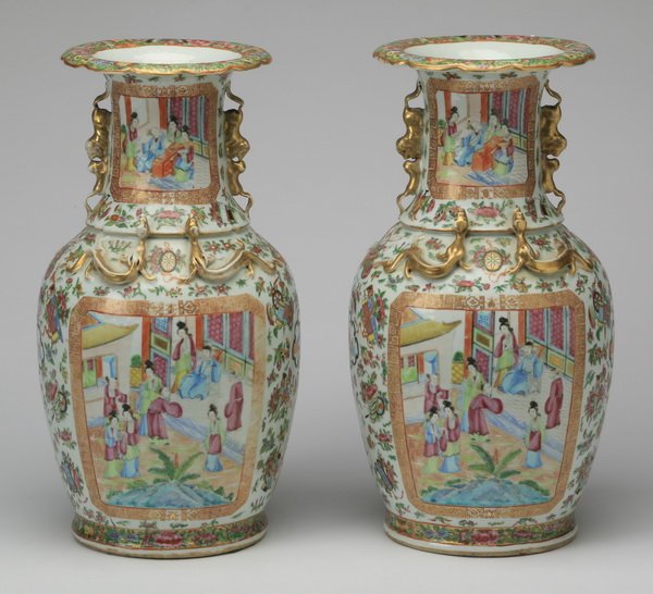 (2) Chinese export rose medallion vases, 17"h (1 of 10)