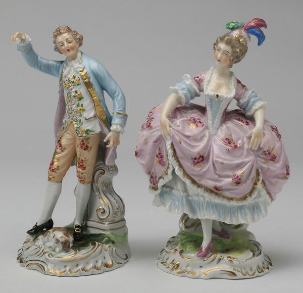 (2) 19th c. Dresden figurines, marked (1 of 8)