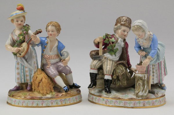 (2) 19th c. Meissen porcelain figurines, 6"h (1 of 6)