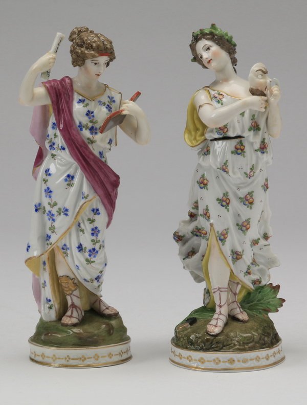(2) 19th c. Meissen figurines, marked, 9"h (1 of 7)