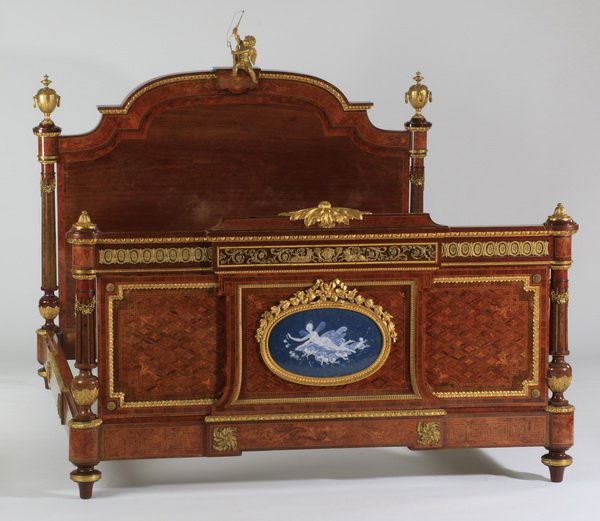 Superb 19th c. French inlaid, bronze mtd bed (1 of 2)