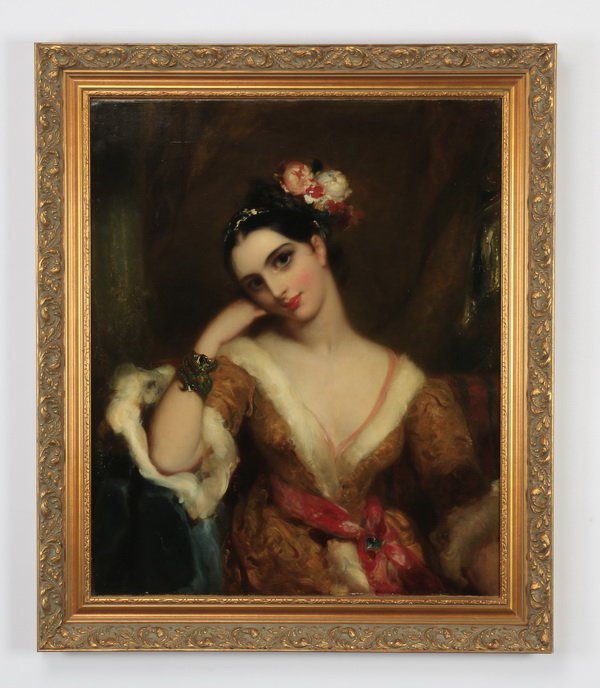 19th c. O/c portrait of a maiden, 37"h (1 of 4)