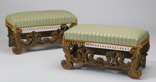 (2) 19th c. carved and parcel gilt benches (1 of 4)
