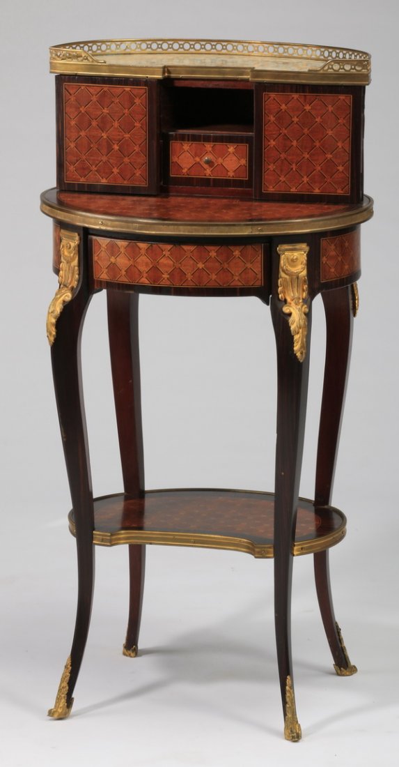 19th c.French inlaid marble top writing table (1 of 4)