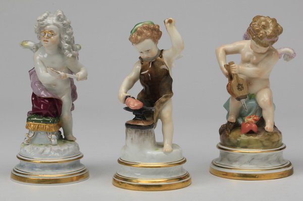 (3) Meissen porcelain cupids, 19th c. marked (1 of 7)