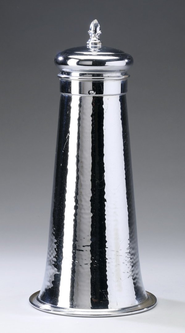 Silver plate cocktail shaker, w/drink recipes (1 of 3)