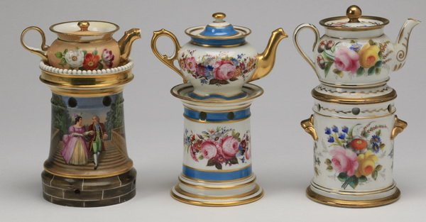 (3) Continental teapots on warming stands (1 of 4)