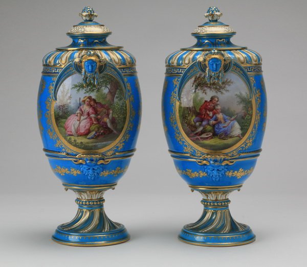 (2) Sevres style lidded urns, 19th c., 16"h (1 of 9)