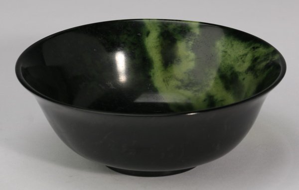 Finely turned Chinese dark green jade bowl (1 of 4)