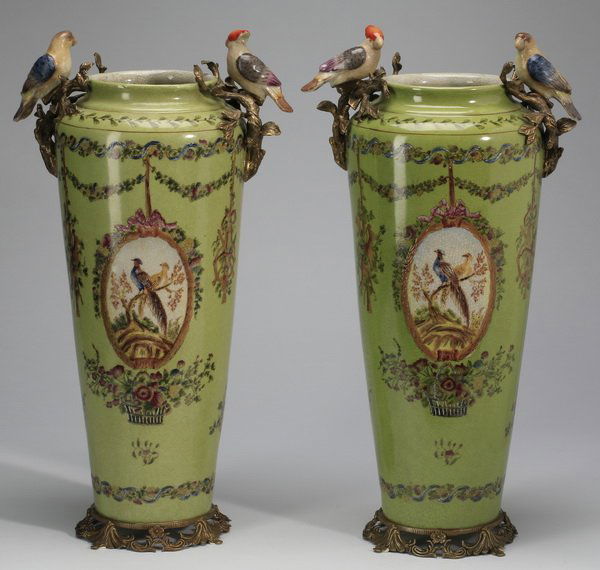 (2) Chinese vases with porcelain birds, 18"h (1 of 10)